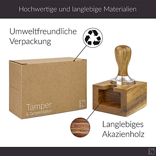 Lambda Coffee Espresso Tamper 58mm & Tamperstation für Barista Set aus Akazienholz I Espresso Stempel aus Edelstahl und… – Bild 3