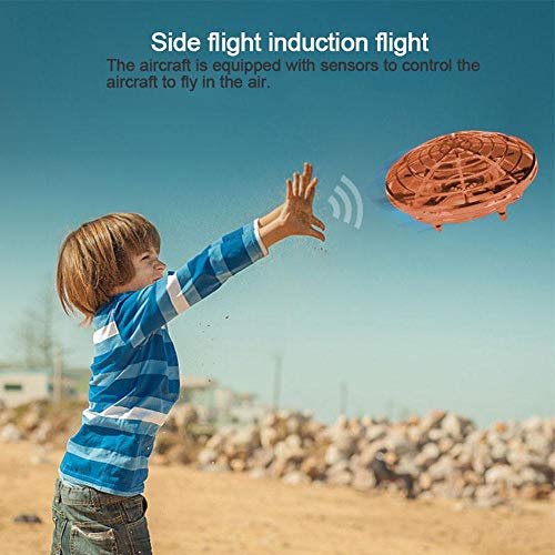 Teepao UFO Flying Ball Toys, Mini Quadcopter Drone Auto-Avoid Obstacles Helicopter Ball with 360°Rotating LED Lights for Kids,Adult (Gold)