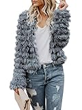 Inorin Womens Open Front Cardigan Faux Fur Coat Vintage Parka Shaggy Jacket Warm Coat Tops Gray