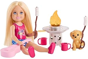 ​Barbie Chelsea Outdoor Adventures Playset, Family & Friends Set with Small Blonde Doll, Pet Puppy & 5+ Camping Accessories