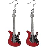 coadipress Music Guitar Earrings for Women Dainty Fashion Crystal Bass Electric Guitar Dangle Drop Earrings Rock Music Lovers Singer Personalized Concert Party Jewelry