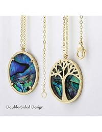 HOTOOK Tree of Life Girls Necklace,Pendant Natural Shell Round Stylish,Adjustable Double-Sided Design Unique Handmade Grace Fashion Long Jewelry Bday Xmas Gifts Ideas for Women Girlfriend Wife