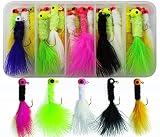 JSHANMEI Marabou Jigs Fishing Lures Kit 20PCS Feather Hair Jigs Head Hooks for for Perch Panfish Sunfish Bluegill Trout Walleye