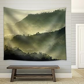 Morning Sunshine with Fog - Fabric Wall Tapestry Home Decor - 51x60 inches