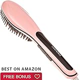 Carenoble Professional Hair Straightening Brush - Electric Heating Straightener Iron Hair Comb, LCD Display - Ceramic Hair Straightener - Makes Instant Straight Hair, Detangling Hair Brush, Free Bonus