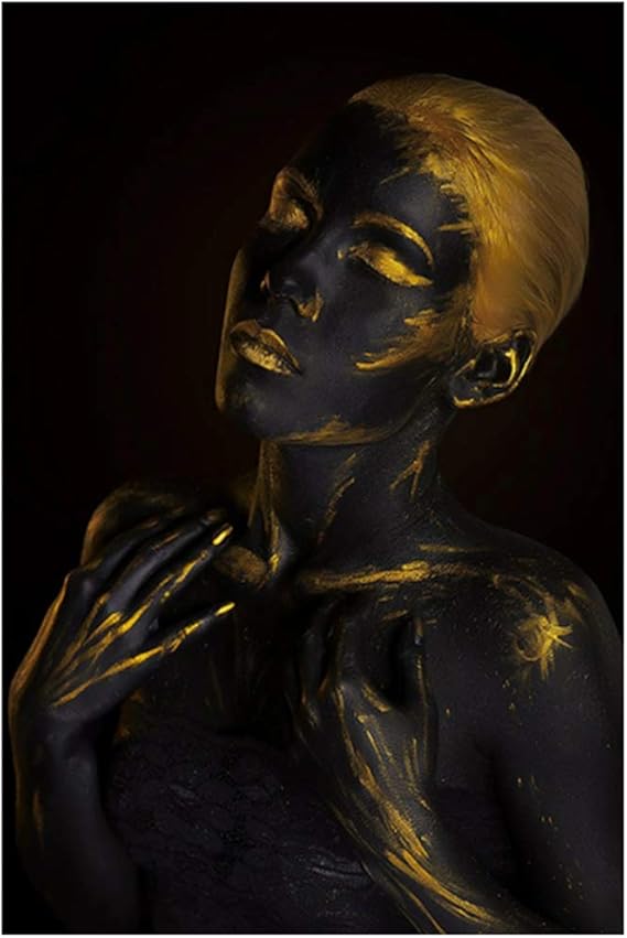 KONGQTE Pintura al óleo de Mujer Desnuda Africana Negra de Moda Dorada