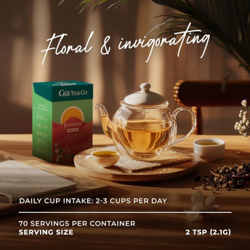 GYA TEA CO JASMINE TEA LOOSE LEAF TEA – 5.29 OZ 70 CUPS CAFFEINE TEA GENTLE FLAVORS OF BLOSSOMS OFFERING A BOOST OF ANTIOXIDANTS FOR EVERYDAY WELLNESS – PREMIUM JASMINE GREEN TEA LOOSE LEAF FRUIT TEA