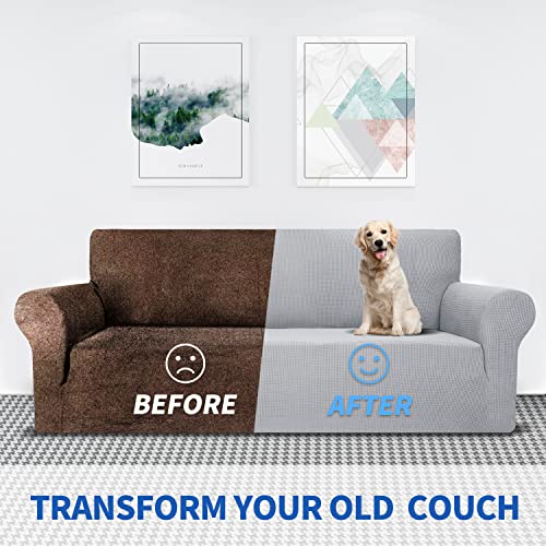 MAXIJIN Super Stretch Sofa Cover for 3 Seater, 1 Piece Universal Jacquard Spandex, Pet Friendly Protector (3 Seater, Silver Grey)