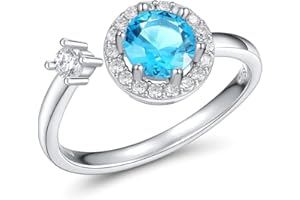 FOREVER QUEEN Birthstone Rings for Women 925 Sterling Silver Womens Month Ring Adjustable Ring Anniversary Birthday Mother's Day Jewelry Gift for Wife Mom Daughter Friend