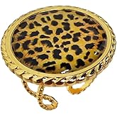 Vintage Round Coin Disic Leopard Print Ring for Women Trendy Geometry Adjustable Ring Unique Open Band Stainless Steel Gold-Tone Plated Comfort Fit Costume Jewelry Cocktail Party Prom Accessories