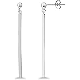 Hoops & Loops 925 Sterling Silver Polished Long Bar Dangle Bead Earrings for Women | Silver, Yellow Gold, Rose Gold