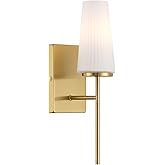 Savoy House Meridian M90115NB Transitional Fluted White Opal Glass Wall Sconce, 1-Light 60 Watt, 16" H x 5" W, Natural Brass