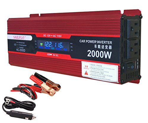 2000W (1000 watts continuous ) Power Inverter for Home Car RV with 2 AC Outlets Power Converter 12V DC to 110V AC Inverter