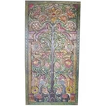 Indian Door Panel KALPAVRIKSHA- TREE OF Dreams- Wish Fulfilling Tree- Hand Carved Teak Wood Garden Floral Bohemian Decor