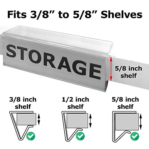 30 Clear Plastic Shelf Label Holders for 1/2 Inch Wood Shelves, 3" x 1" Clip On Tag Holders Fit 3/8" to 5/8" Thick Wood Shelving and Metal Racks, Fits 7/8" Height Ticket Sign Inserts