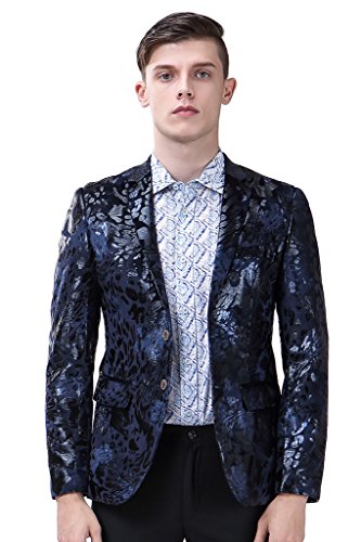TALITARE Men's Luxury Floral Sport Coat Slim Fit Party Blazer 809-Navy, M