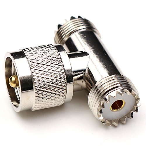 TEZONG 3 Way UHF male PL259 to two UHF PL-259 female Splitter Connector Triple T Shape RF Coaxial Adapter SO-239 1M2F plug jack 1Pack