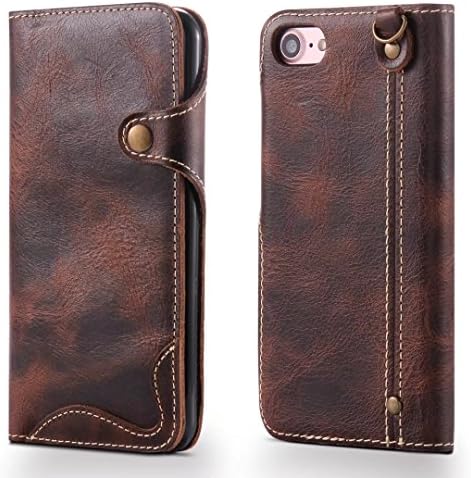 iPhone 7Case,Airdream Genuine Real Leather Vintage Classic Wallet Folio Flip Protector Case Cover(Dark Brown)