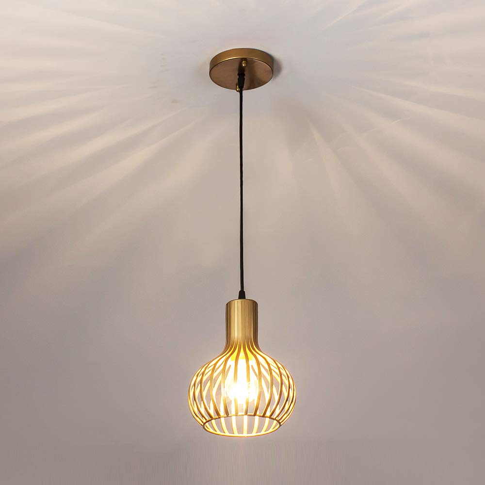 POPILION Gold Pendant Light Fixtures,Hanging Pendant Light with Metal Cage Shade for Kitchen Island,Bar,Living Room Dinning Room E26 - Image 5