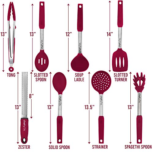 CHEF GRIDS Silicone Kitchen Utensil Set - 8 Pcs Non-Stick Heat Resistant Silicone Cooking Utensils Set - Kitchen Utensils Set, Zester, Tong, Skimmer, Slotted, Spatula Spoons, Pasta Server, Soup Ladle, - Thumbnail 4