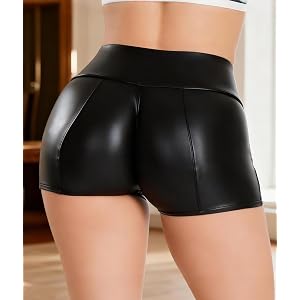 Faux Leather High Waist Shorts Women's Sexy Mini Shorts