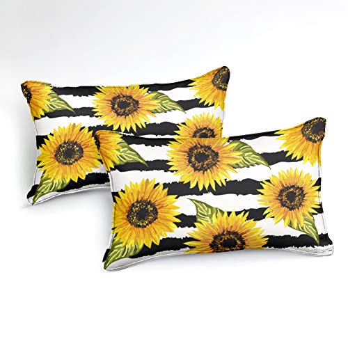 Striped Bedding Sunflower Duvet Cover Set Black Stripes Yellow