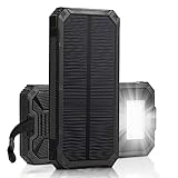 [15000mah Solar Panel Charger with 6LED Flashlight] Hallomall Portable Phone Charger Backup Power Pack, Dual USB Port External Battery Charger for Smart phones Camera and Other 5V USB Devices (black)