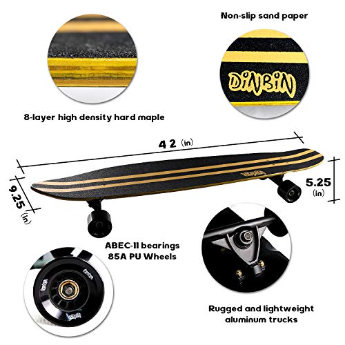 DINBIN 42 Inch Drop Through 8 Ply Maple Complete Longboards Skateboard