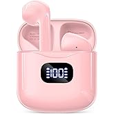 KTGEE Wireless Earbuds Bluetooth 5.3 Headphones, 40Hrs Playback Stereo Ear Buds with LED Display Charging Case IPX7 Waterproof in-Ear Earphones with Mic for Phone Tablet Laptop Sports, Pink