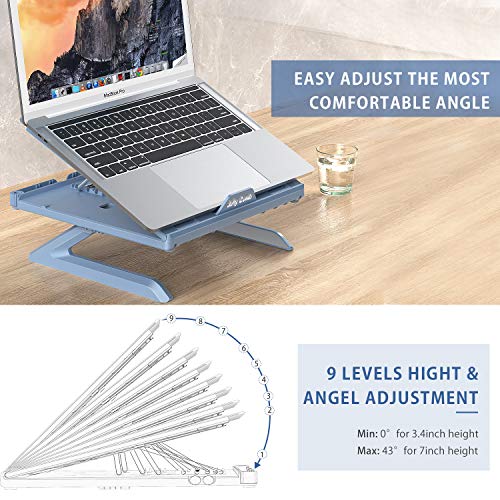 Laptop Stand Ergonomic, Jelly Comb Multi-Angle Adjustable Laptop Riser with Built-in Foldable Legs and Phone Holder, Ventilated Notebook Stand Tray for MacBook, Desktop Computer, Tablet (Blue Grey)