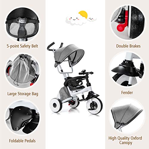 BABY JOY Tricycle for Toddlers, Folding Trike w/ Adjustable Parent