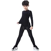 Tesuwel 2/3/4 Pcs Boys Girls Base Layer Athletic Compression Leggings and Shirts Thermal Underwear Set Running Pants Tights
