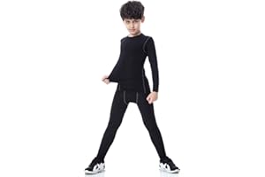 Tesuwel 2/3/4 Pcs Boys Girls Base Layer Athletic Compression Leggings and Shirts Thermal Underwear Set Running Pants Tights