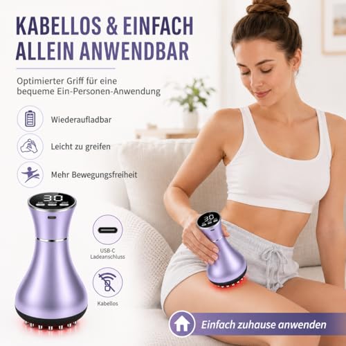 4 in 1 Electric Cellulite Massager, Cellulite Massage Device with 30 EMS Levels, Red Light, Heat & Vibration, Wireless Body Massager for Stomach, Waist, Arms, Legs