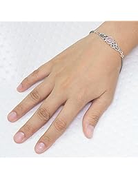 Chuvora - Pulsera de plata de ley 925 con piedras preciosas auténticas, nudo de trinidad celta, triquetra, triquela de 8.0 in