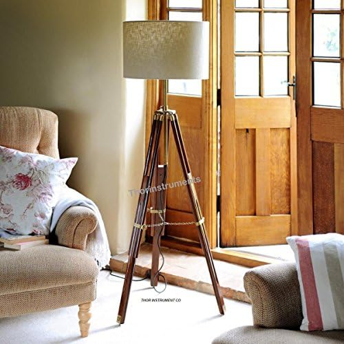 Nautical Antique Unique Lamps Wood Metal Tripod Floor Lamp, 66-inch Floor Lamp