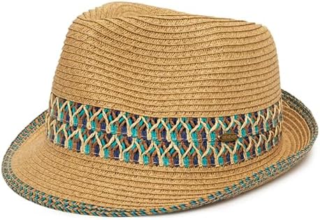 Artisanal Colorful Panama Style Straw Sun Hat with Stipes and Pom Poms Straw Panama Style Sun Hat with Red Pom-Pom Trim Red at  main image 3
