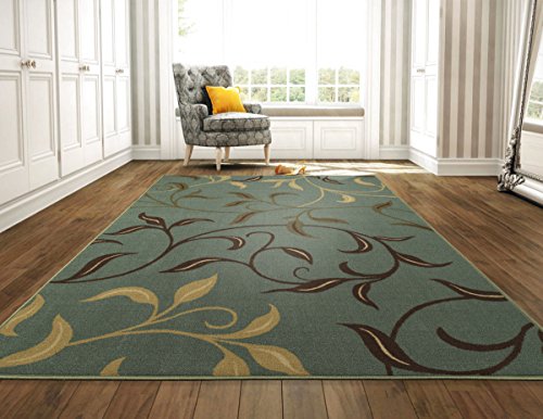 Ottomanson Ottohome Collection Contemporary Leaves Design Non-Skid Rubber Backing Modern Area Rug, 8'2'' X 9'10'', Seafoam