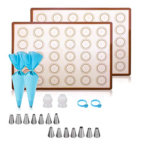 Silicone Macaron Baking Mat Kit with Accessories (22 pcs Set) - 2 Half Sheet Macaron Mat, 2 Macaroon Piping Bag, 2 Bag Tie, 2 Plastic Ring and 14 Piping Tip - Thumbnail 5