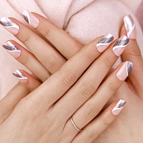 ArtPlus 24pcs Silver Pink Elegant Touch French Manicure ...