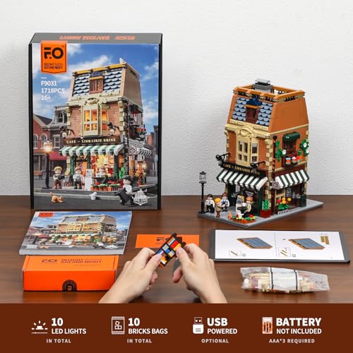 Funwhole Buchcafé Illuminated Building Kit Set - City Coffee House LED Light Modular Construction Model Sets 1718 Pieces for Adults and Teenagers