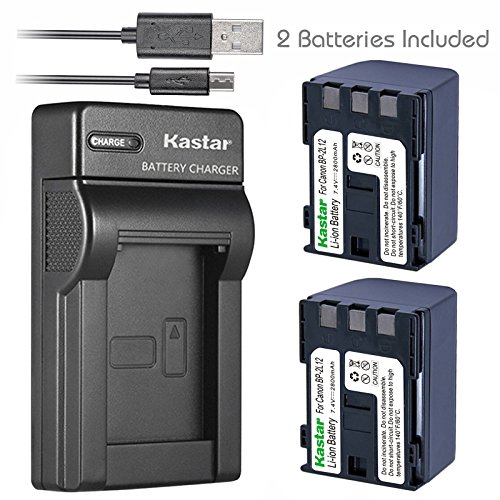 Kastar Battery (X2) & Slim USB Charger for Canon BP-2L12 BP-2L14 BP-2L15 BP-2L24H BP-2L5 NB-2L12 NB-2L14 and DC310 DC330 Elura 60 Vixia HG10 Vixia HV20 Vixia HV30 ZR100 ZR200 ZR300 ZR500 ZR600 ZR800