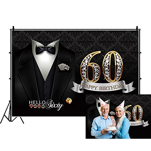 DORCEV 10x8ft Men 60th Happy Birthday Backdrop for Photography Black Gold Diamond Bow Tie White Shirt Suit Necktie Suit Tuxedo Photo Background Hello Sixty Dinner Party Banner Decor Studio Props at Amazon