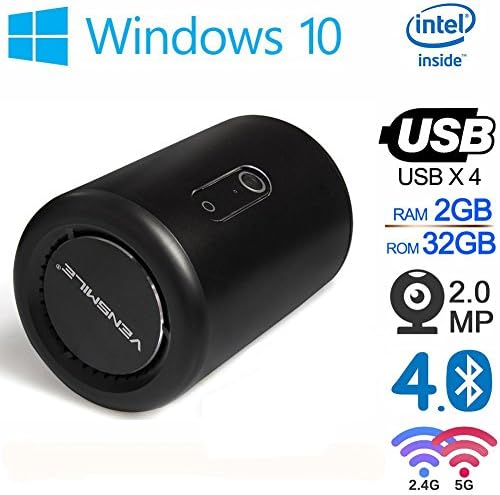 VENSMILE i10 Mini Desktop PC Windows 10 Pocket Computer Quad Core Smart TV Box XBMC Media Player 2G 32G with Intel Z3735F BT4.0 2MP Camera for Skype Video Call