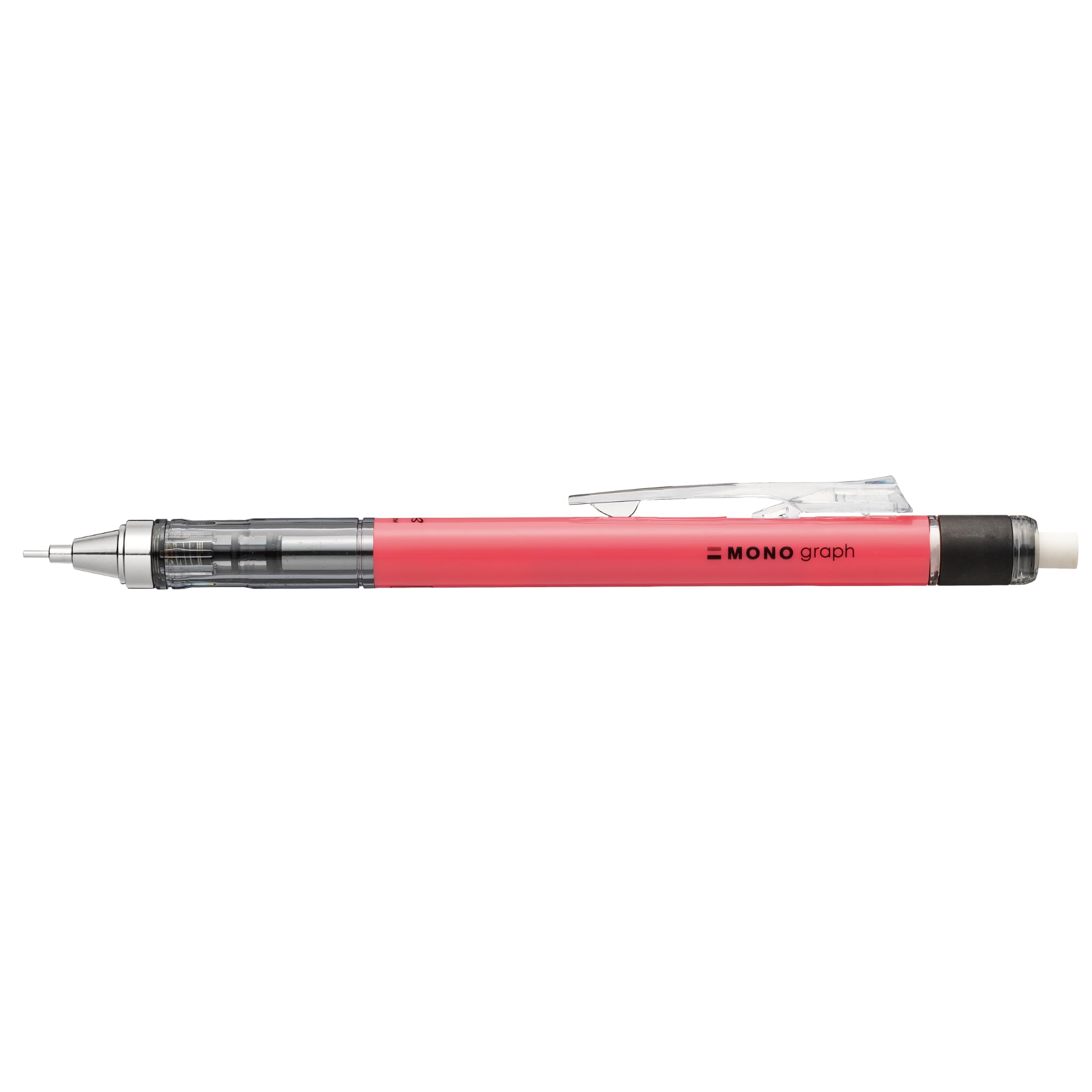Tombow MONO graph mechanical pencil 0.7 mm, neon pink, HB, precise drawing with 4 mm tip, shaking mechanism, refillable eraser included [SH-MG83-R7]