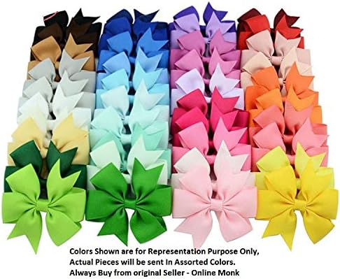 ONLINE MONK Baby Girl's Plain Grosgrain Ribbon 3 Inches Hair Bows with Alligator Clips (Multicolour) - Pack of 5 Pieces