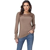Mesoli Womens Women Fall Long Sleeve Lace Shirts Dressy Casual Tunic Tops Basics Tee 2025 Trendy Clothes