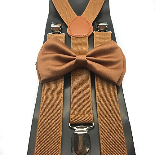 Light Brown Color Wedding Accessories Adjustable Bow Tie & Suspenders
