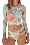 Viottis Women's Floral Zip-up One Piece Swimsuit Monokini Rash Guard Surf Suit