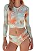 Viottis Women's Floral Zip-up One Piece Swimsuit Monokini Rash Guard Surf Suit